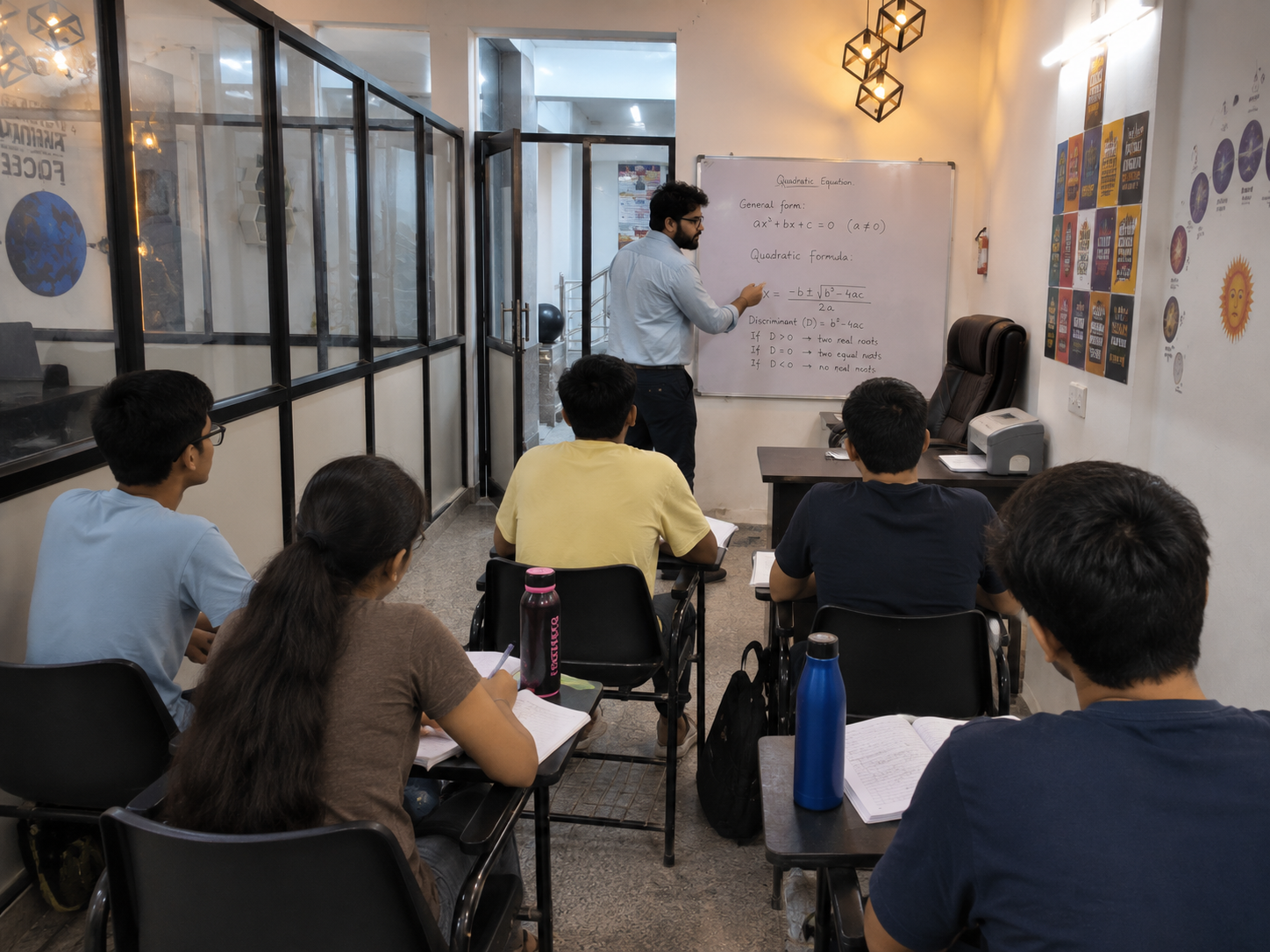 Foundation class students working through a Maths problem